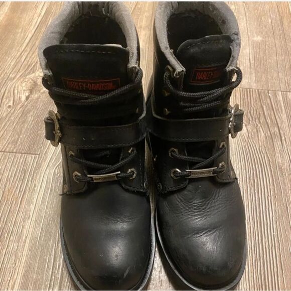HARLEY DAVIDSONMOTORCYCLESWOMENS LEATHERBIKER BOOTS SZ 8.5STRAP LACE UP - Picture 3 of 8